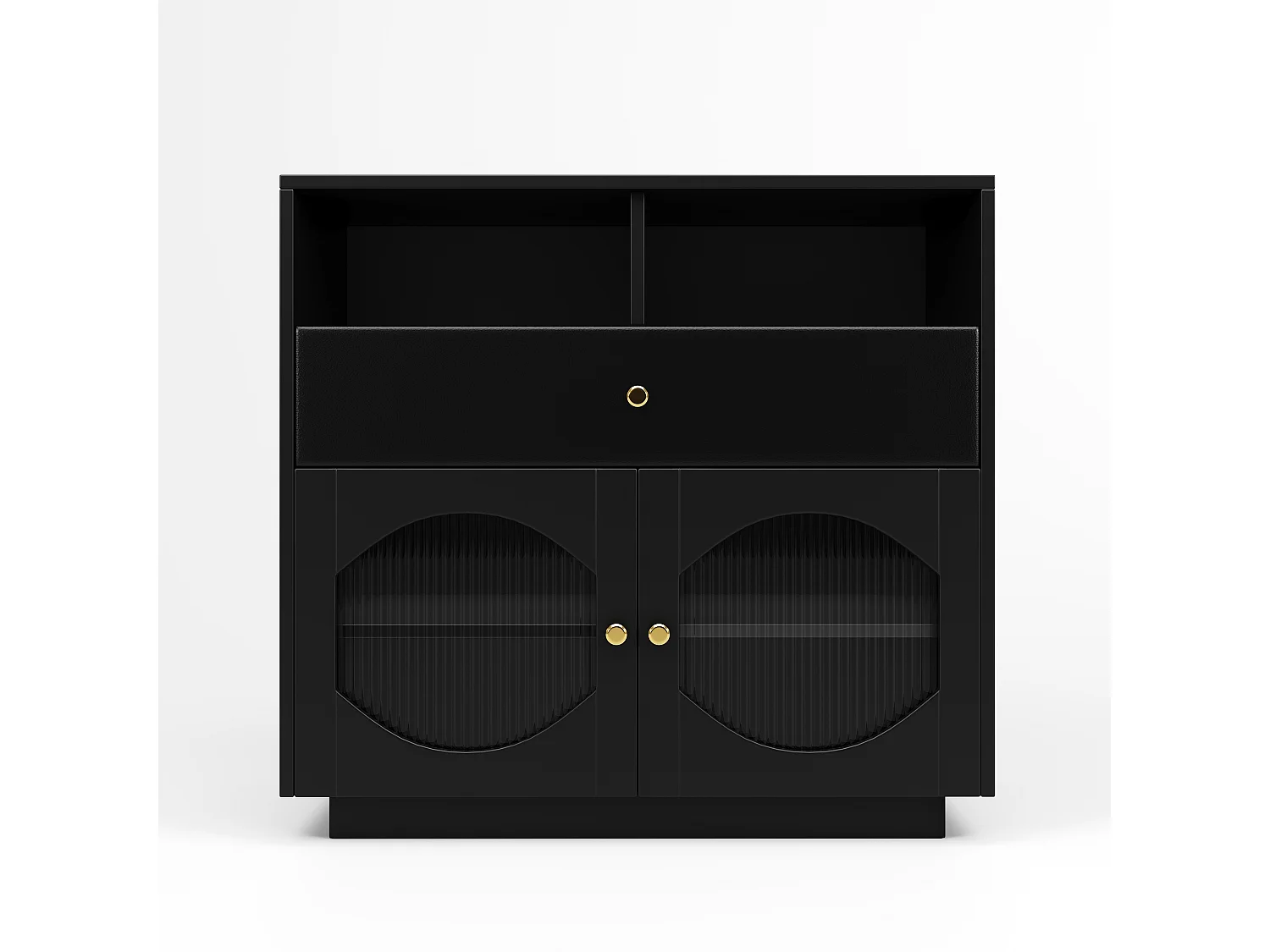 Aparador, armário de cozinha com 2 portas, 1 gaveta e 1 compartimento aberto - 100 x 40 x 90,5 cm - Madeira MDF e vidro - Preto