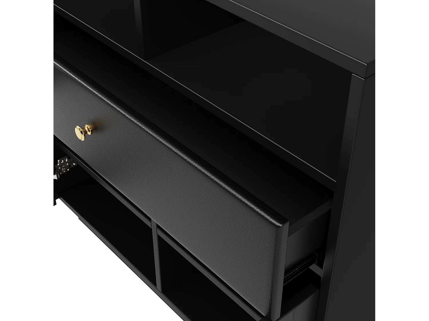 Aparador, armário de cozinha com 2 portas, 1 gaveta e 1 compartimento aberto - 100 x 40 x 90,5 cm - Madeira MDF e vidro - Preto