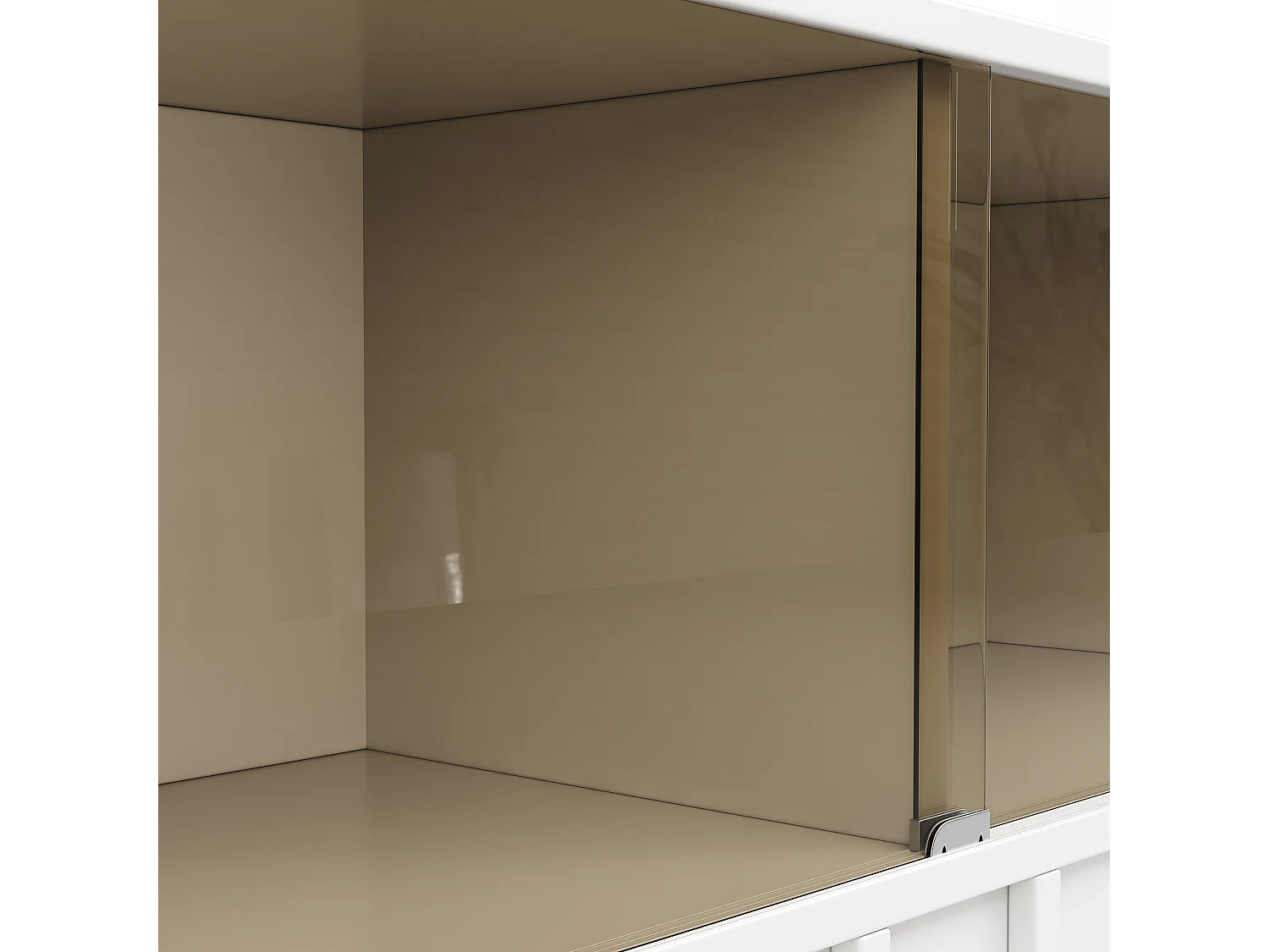 Buffet, armoire de cuisine avec 4 portes et 3 tiroirs - 120 x 33 x 95 cm - Bois MDF et portes en verre fumé - Blanc