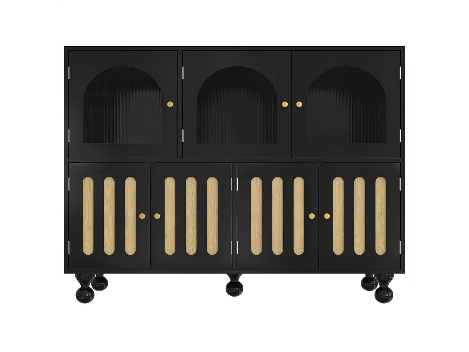 Modern dressoir met 7 deuren - 120 x 40 x 90 cm - MDF hout - Voor woonkamer of keuken - Zwart