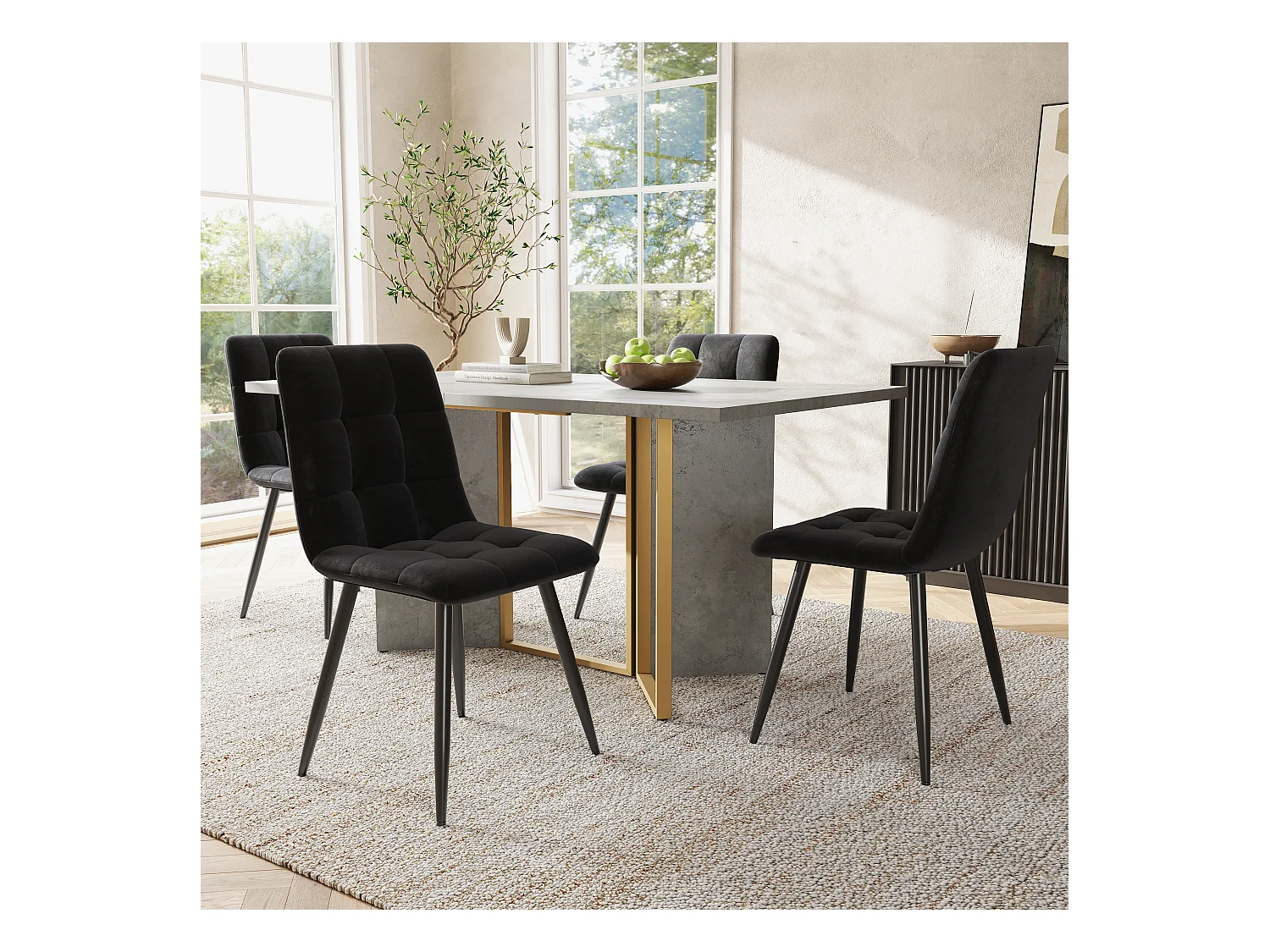 Mesa de comedor rectangular para 4 a 6 cubiertos - 119 x 70 x 75 cm - Madera MDF + metal - Gris y dorado