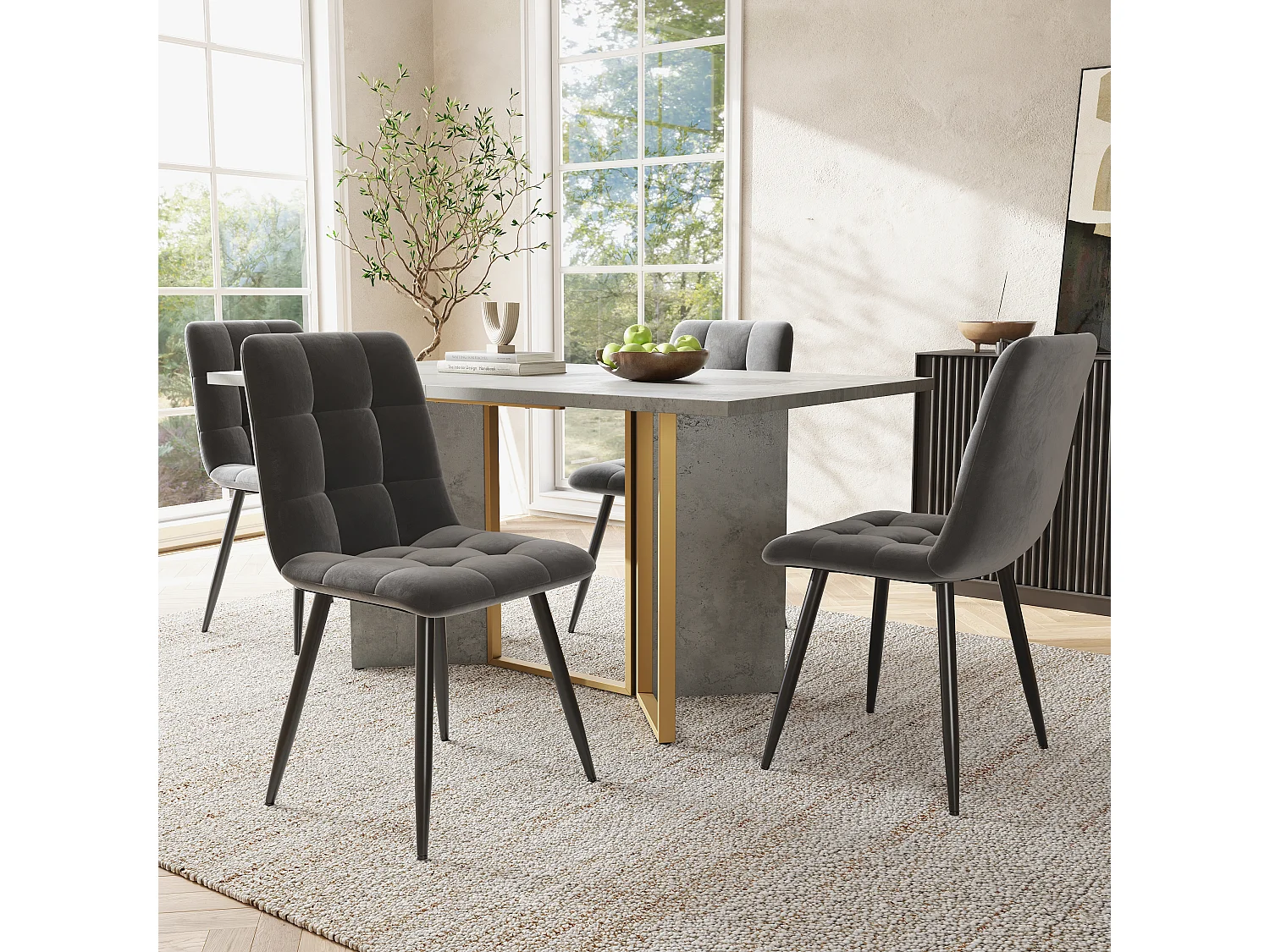 Table à manger rectangulaire 4 à 6 couverts - 119 x 70 x 75 cm - Bois MDF + Metal - Gris et or