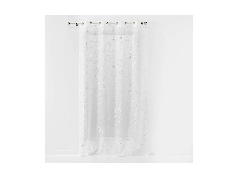 Rideau Voilage à Œillets "Arty Line" 140x240cm Blanc & Argent