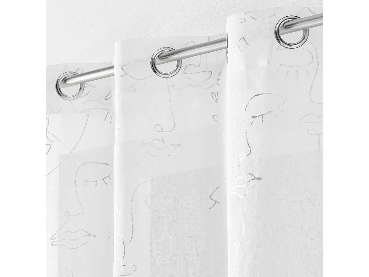 Rideau Voilage à Œillets "Arty Line" 140x240cm Blanc & Argent