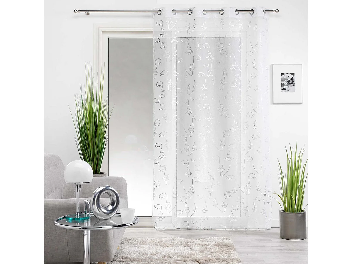 Rideau Voilage à Œillets "Arty Line" 140x240cm Blanc & Argent