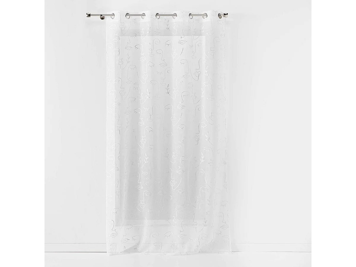 Rideau Voilage à Œillets "Arty Line" 140x240cm Blanc & Argent