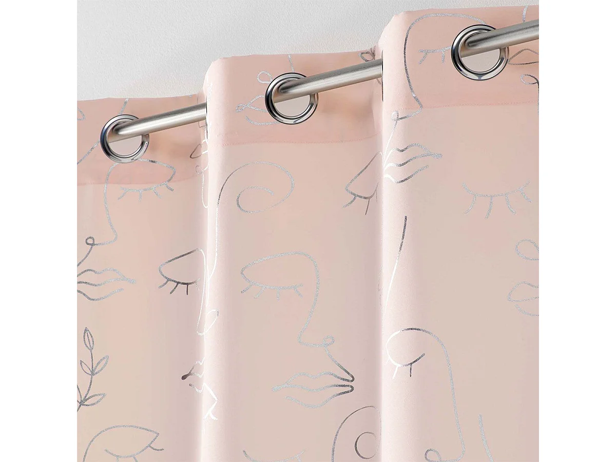 Rideau à Œillets "Arty Line" 140x260cm Rose & Argent