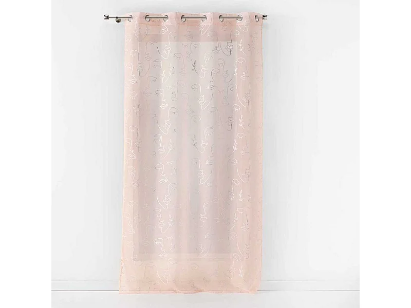 Rideau Voilage à Œillets "Arty Line" 140x240cm Rose & Argent