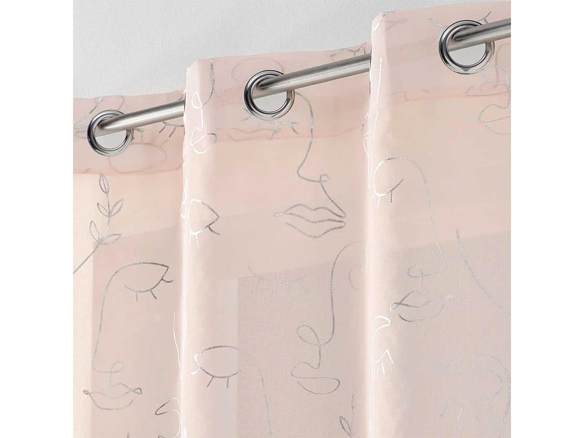 Rideau Voilage à Œillets "Arty Line" 140x240cm Rose & Argent