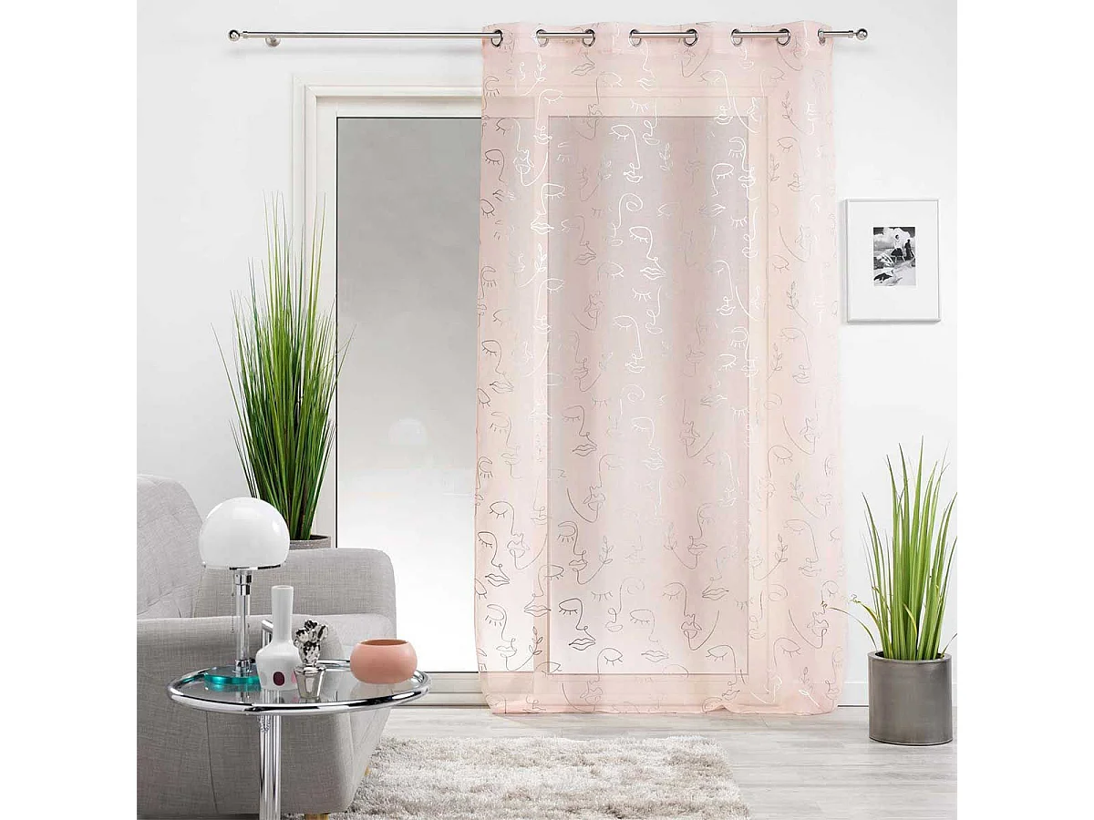 Rideau Voilage à Œillets "Arty Line" 140x240cm Rose & Argent