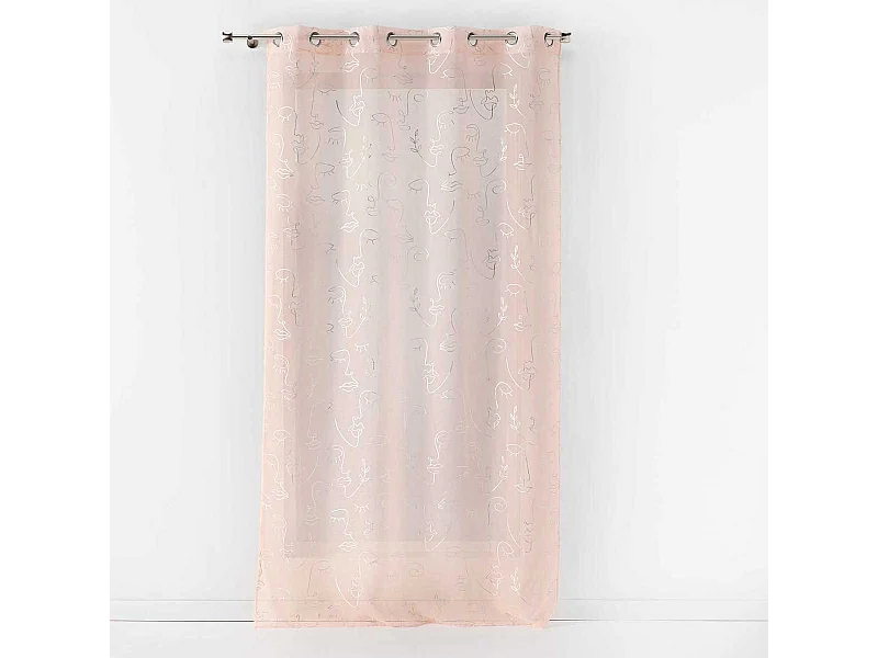 Rideau Voilage à Œillets "Arty Line" 140x240cm Rose & Argent