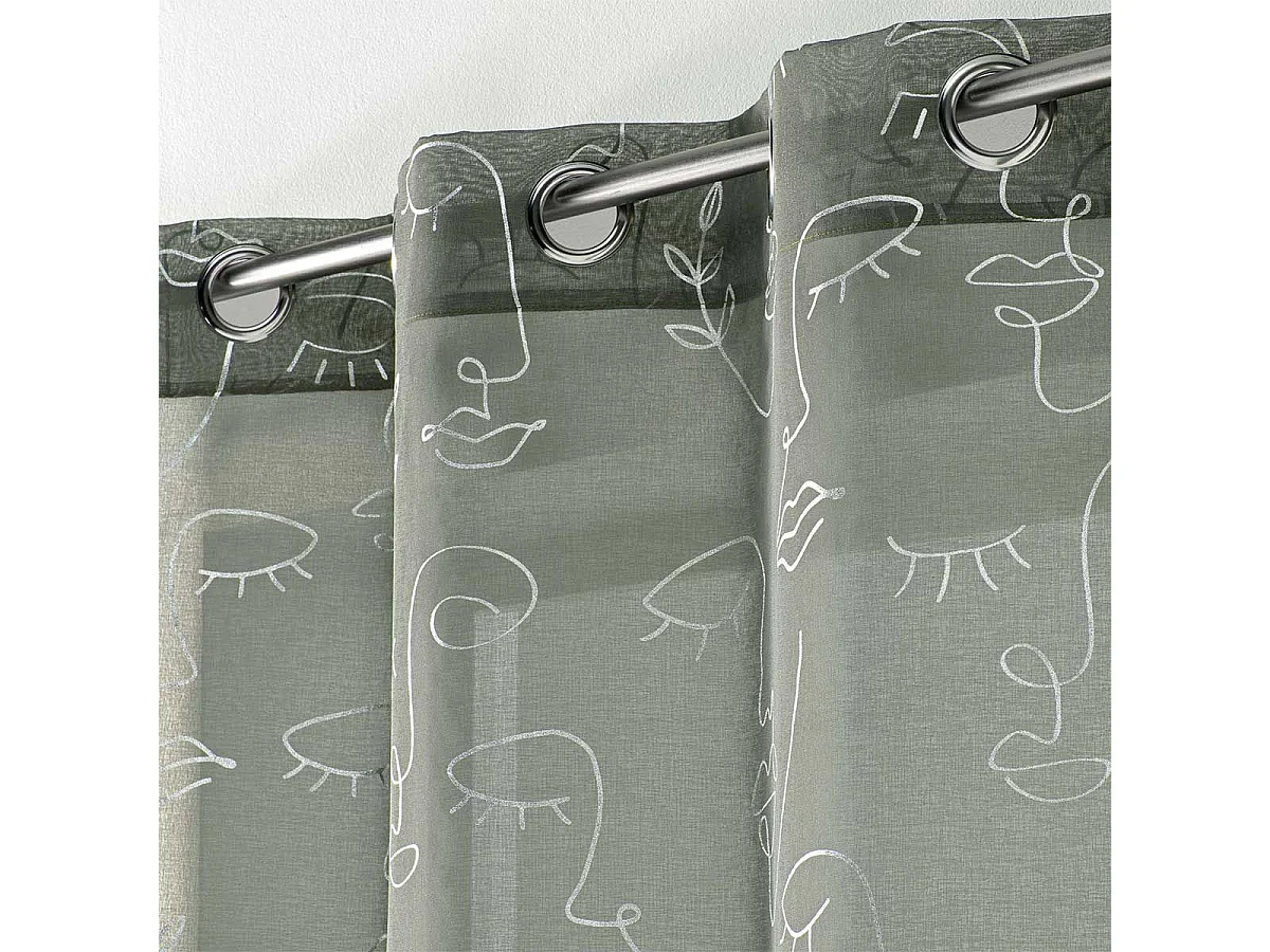 Rideau Voilage à Œillets "Arty Line" 140x240cm Kaki & Argent