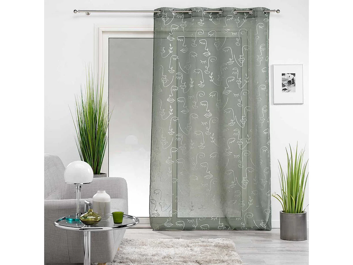 Rideau Voilage à Œillets "Arty Line" 140x240cm Kaki & Argent