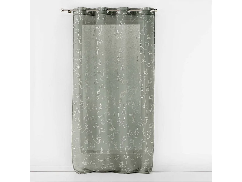 Rideau Voilage à Œillets "Arty Line" 140x240cm Kaki & Argent