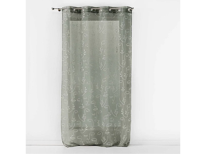 Rideau Voilage à Œillets "Arty Line" 140x240cm Kaki & Argent