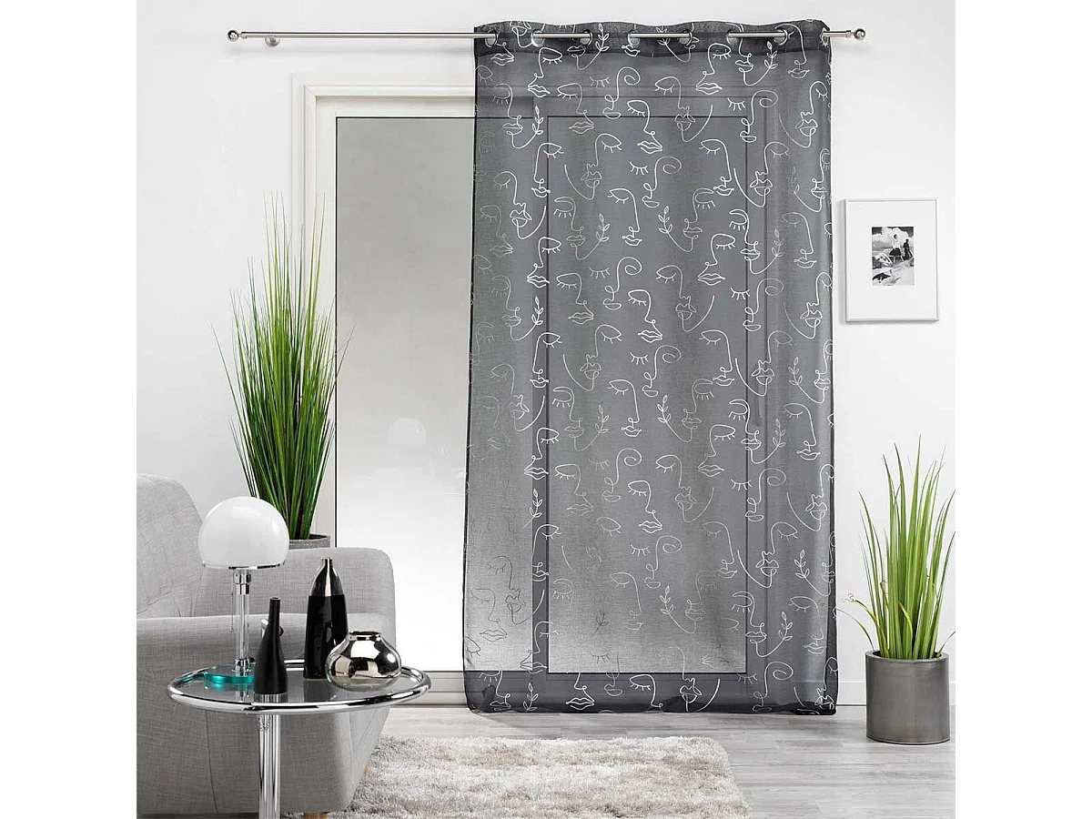 Rideau Voilage à Œillets "Arty Line" 140x240cm Anthracite & Argent