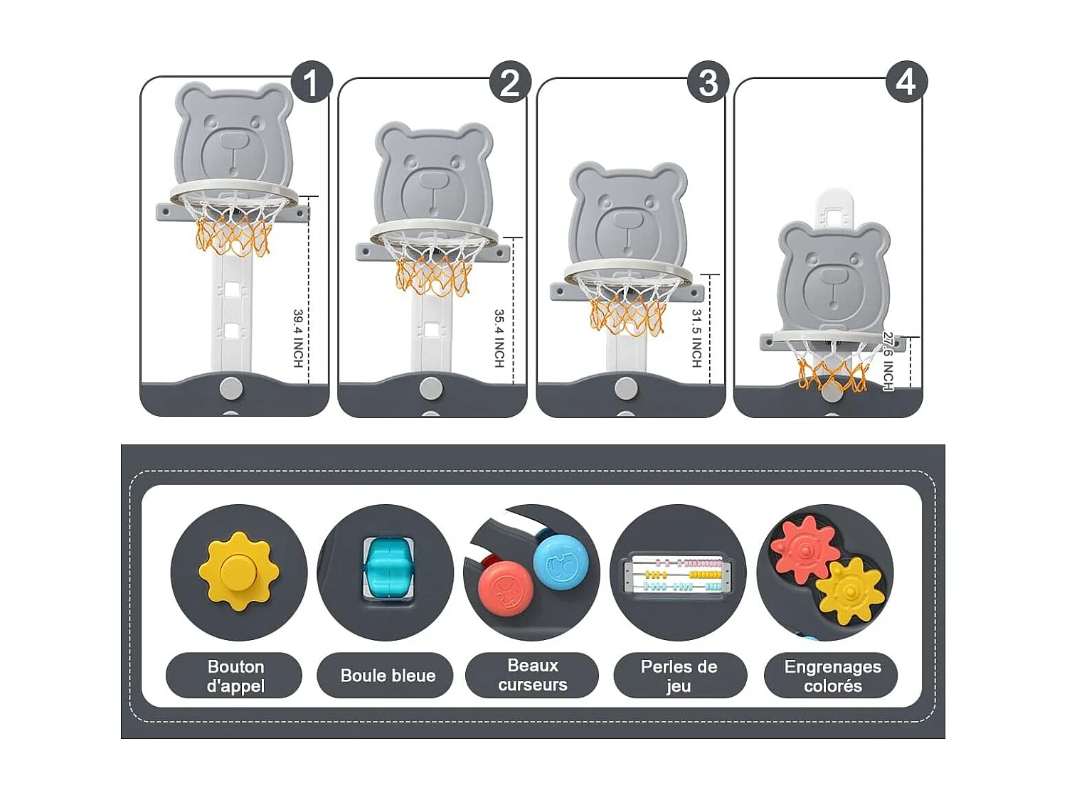 Yoleo Baby Park - 12+2 painéis modulares - com cesto de basquete - plástico ecológico - 153x153x60cm