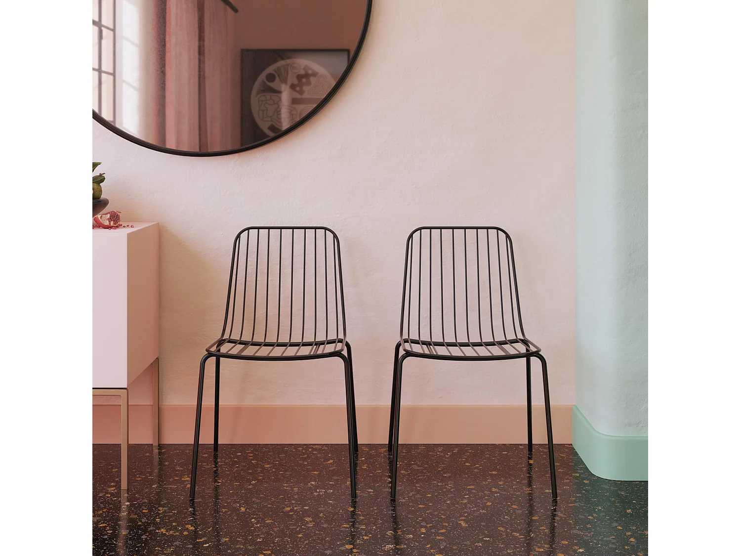 Caden | Chaise de salle à manger en fil métallique 2 packs en noir