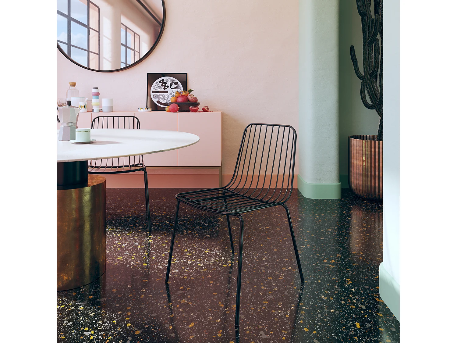 Caden | Chaise de salle à manger en fil métallique 2 packs en noir