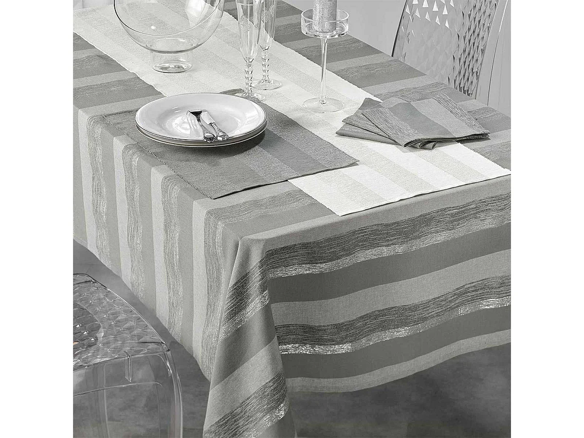 Nappe en Coton Tissée "Eldora" 140x240cm Gris