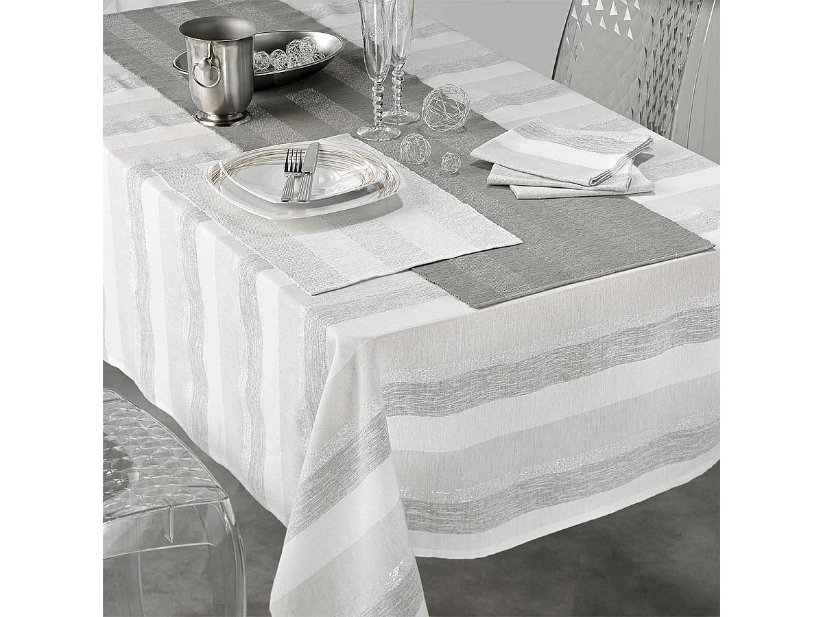 Nappe en Coton Tissée "Eldora" 140x240cm Argent