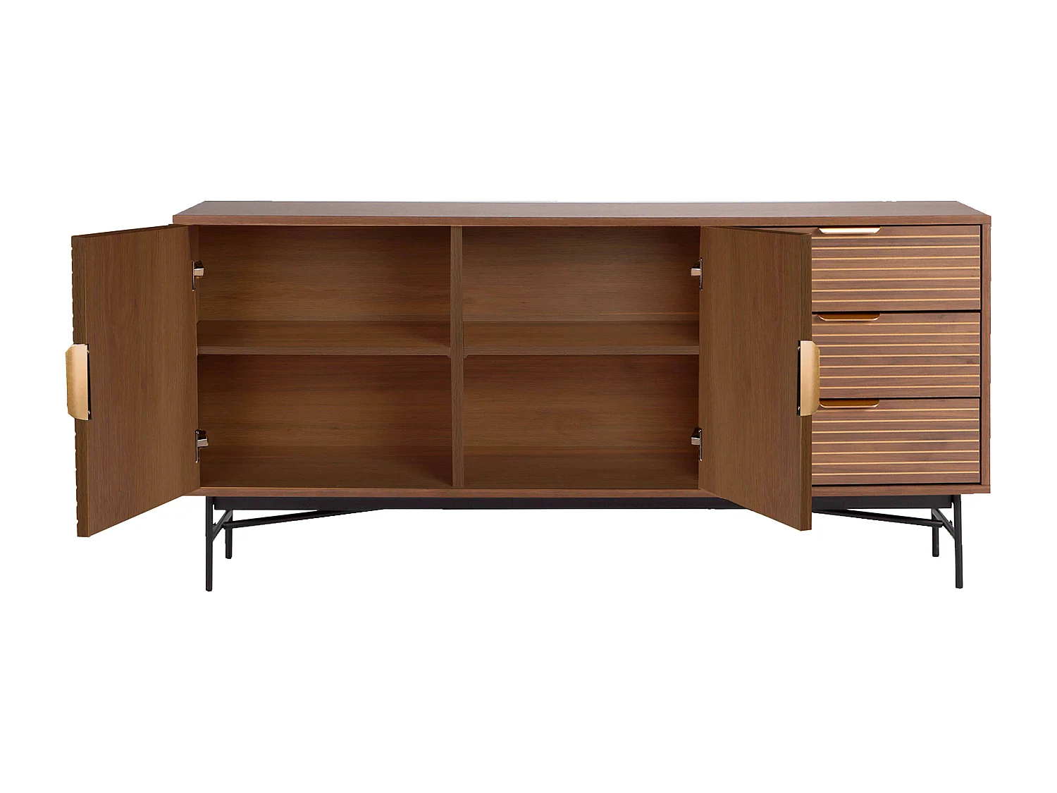 Buffet 2 portes et 3 tiroirs en mélaminé et acier 160 cm marron