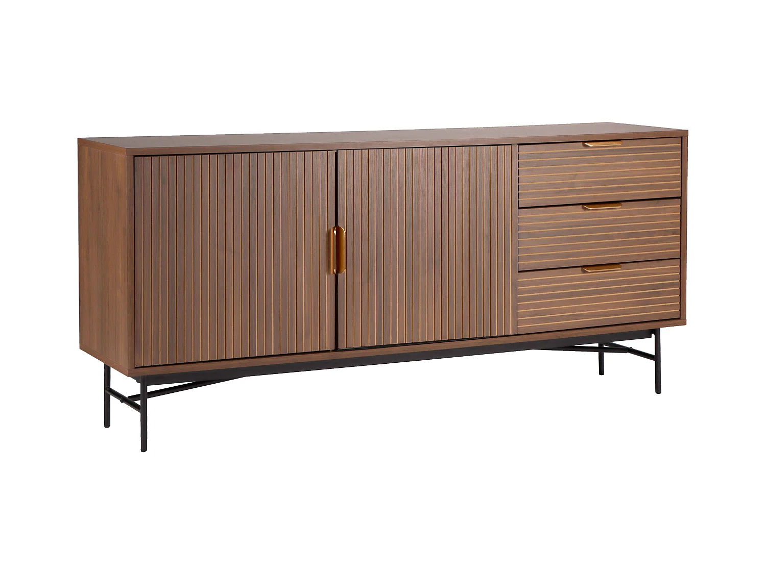 Buffet 2 portes et 3 tiroirs en mélaminé et acier 160 cm marron
