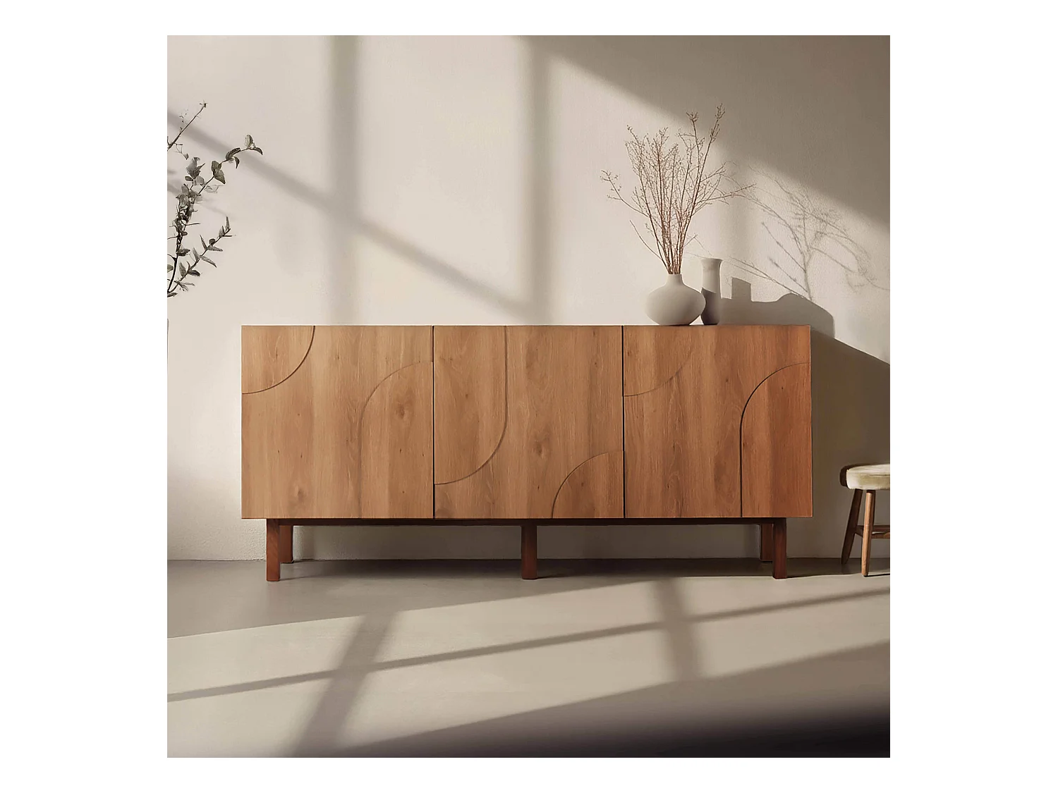 Buffet 3 portes en mélaminé 160 cm effet bois
