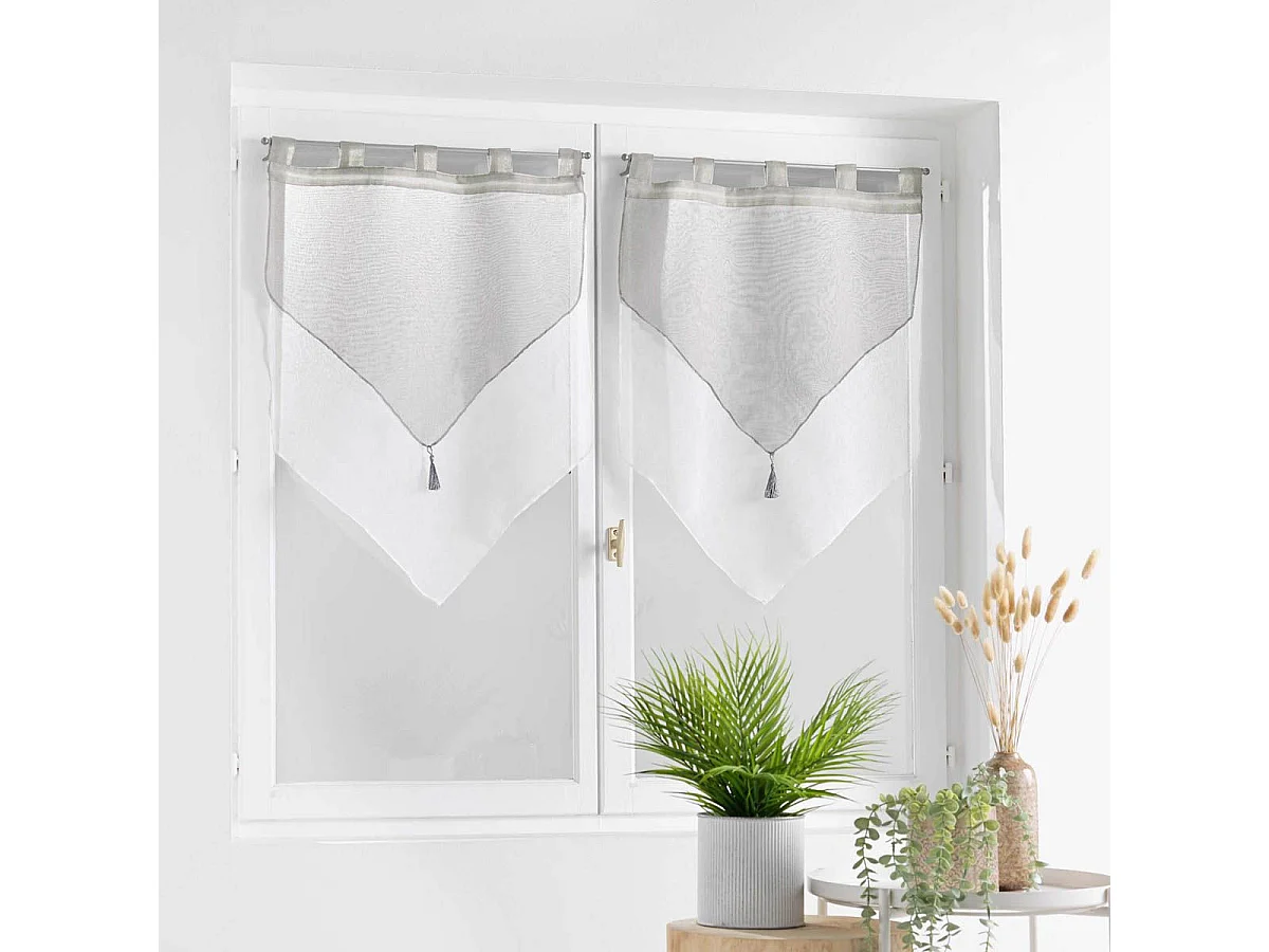 Paire de Voilages "Duetto" 60x120cm Gris & Blanc