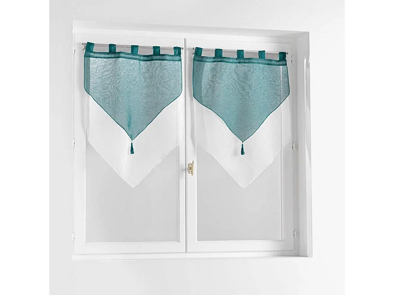 Paire de Voilages "Duetto" 60x160cm Pétrole & Blanc