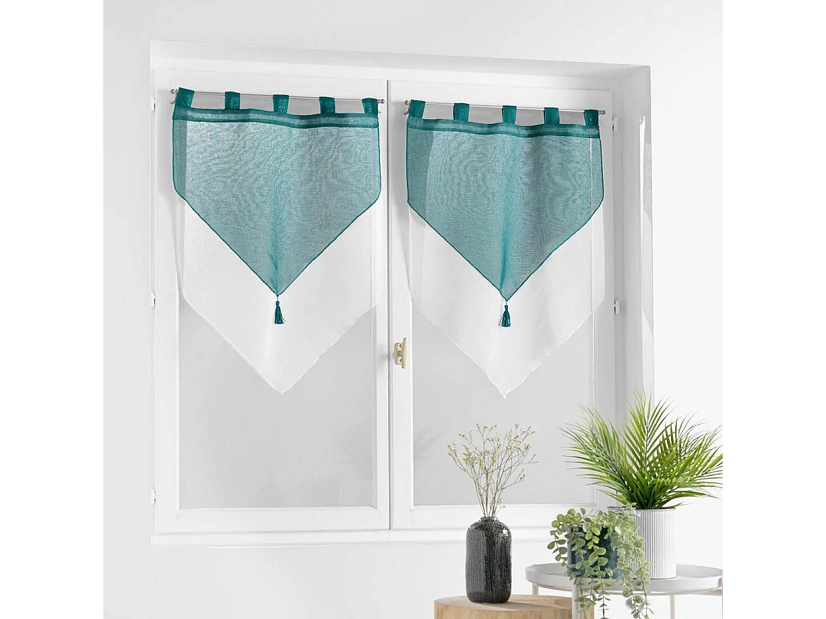 Paire de Voilages "Duetto" 60x160cm Pétrole & Blanc