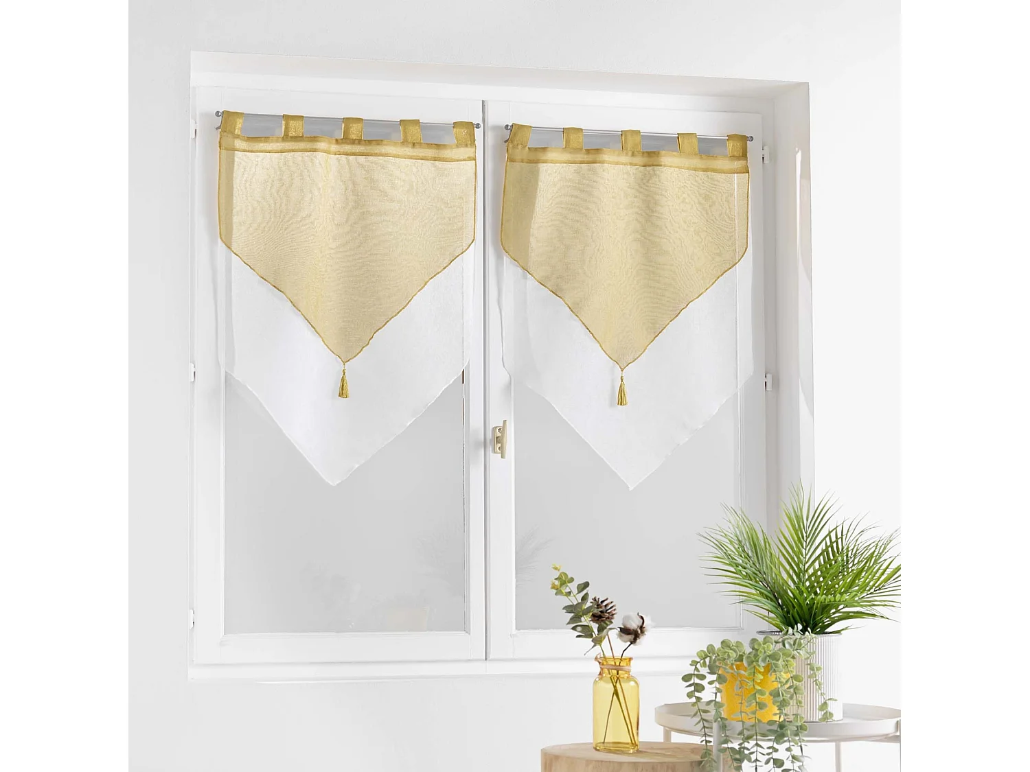 Paire de Voilages "Duetto" 60x90cm Miel & Blanc