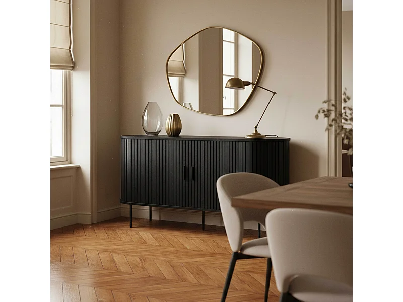 Dressoir 2 deuren in melamine en staal 140 cm zwart