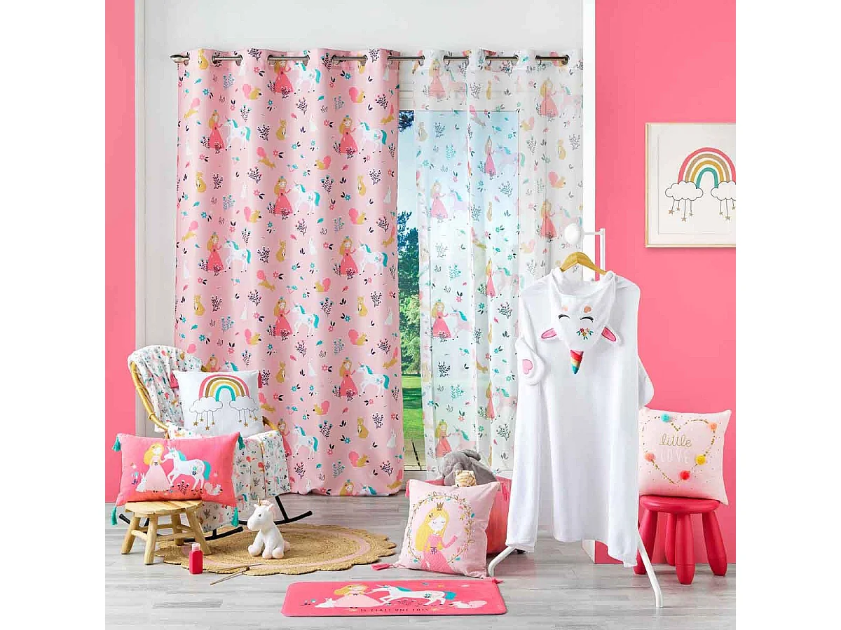Rideau Voilage "Princesse Licorne" 140x240cm Blanc