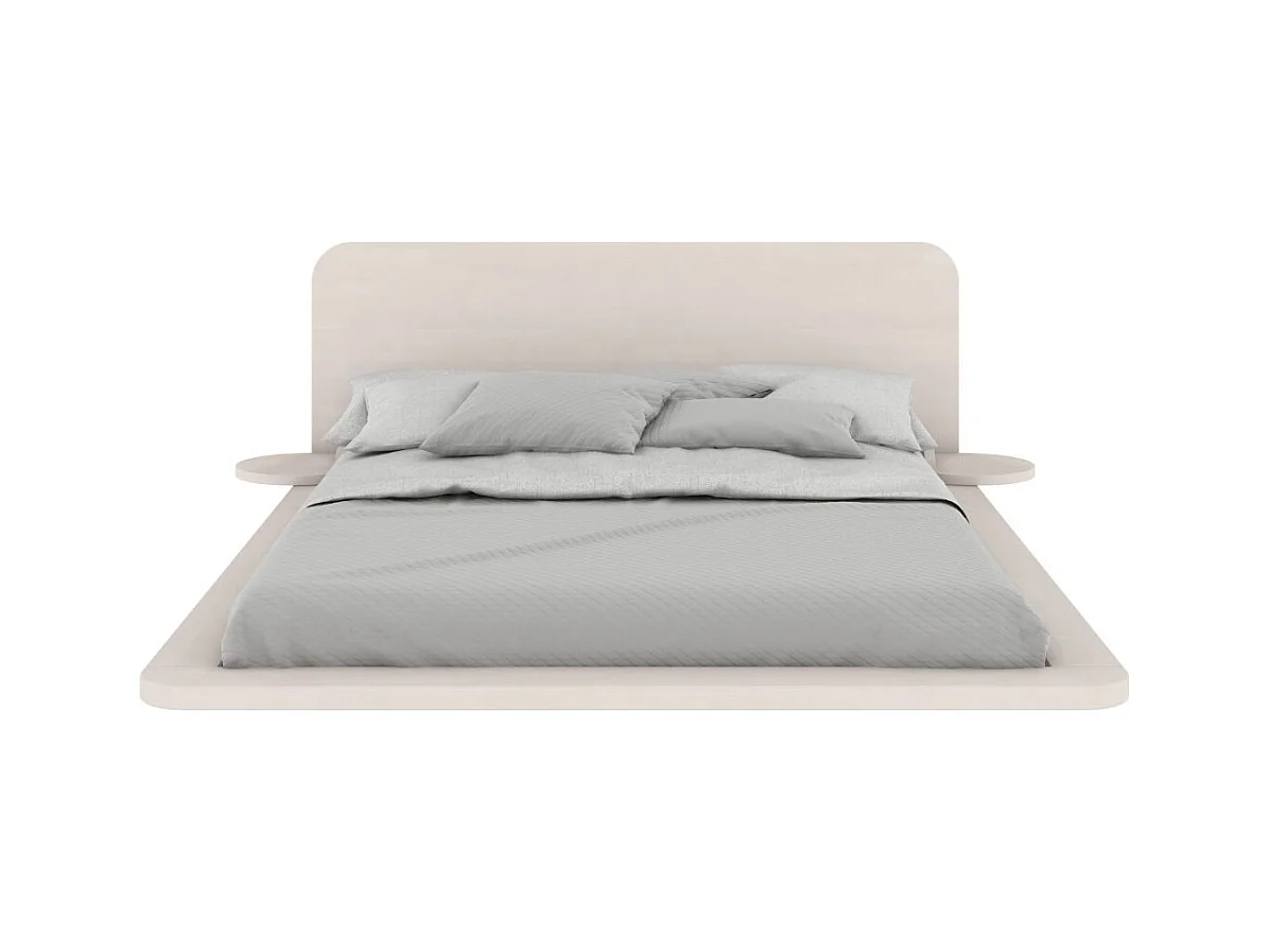 Lit flottant en hêtre massif JAPANDIC / 160x200 cm, couleur blanche