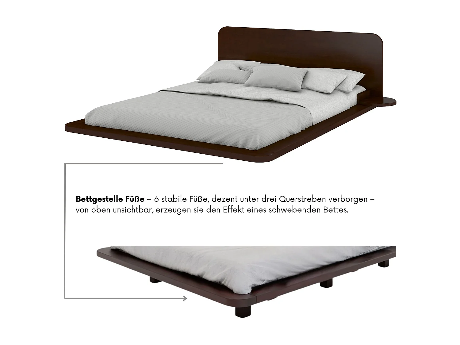 Łóżko lewitujące bukowe JAPANDIC / 140x200, kolor palisander