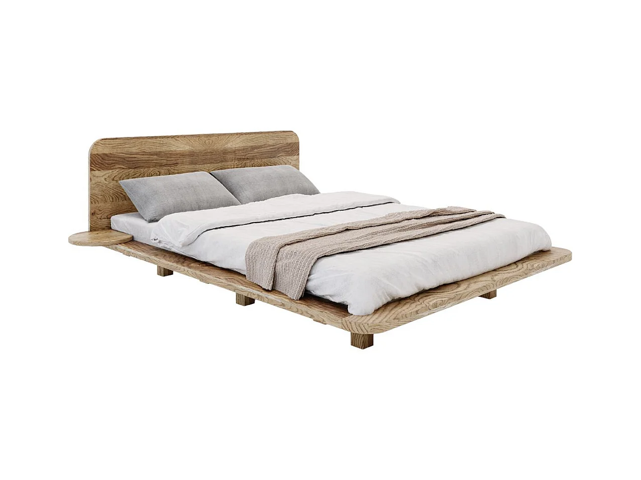 Lit flottant en chêne massif JAPANDIC / 160x200 cm, couleur naturelle froide