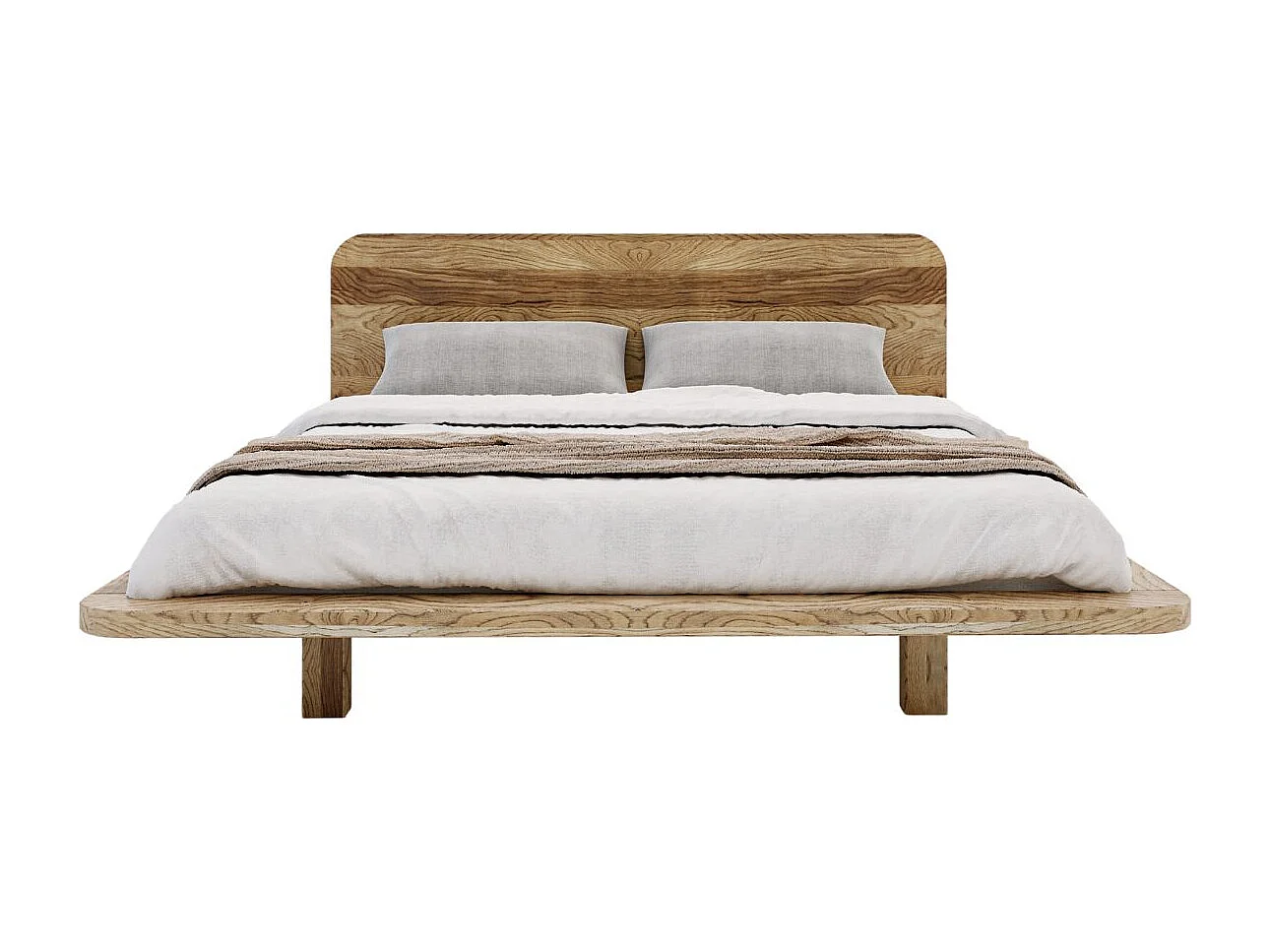 Lit flottant en chêne massif JAPANDIC / 160x200 cm, couleur naturelle froide