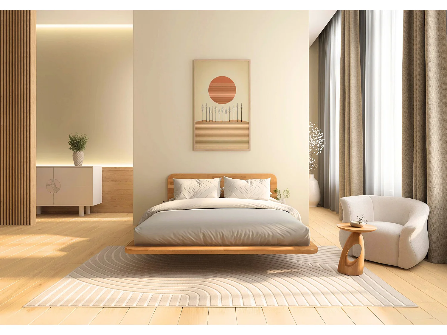 Łóżko lewitujące bukowe JAPANDIC / 180x200, kolor naturalny