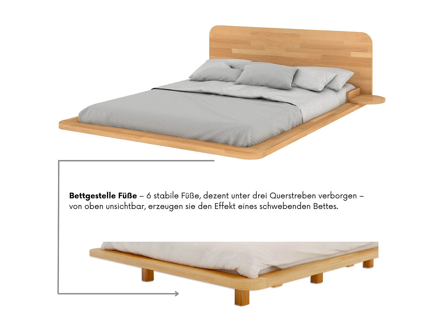 Lit flottant en hêtre massif JAPANDIC / 140x200 cm, couleur naturelle