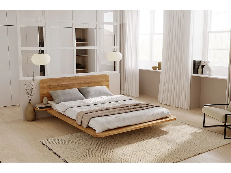Massivholzbett Japandic 180/200, schwebende optik, eiche - lackiert, naturfarben