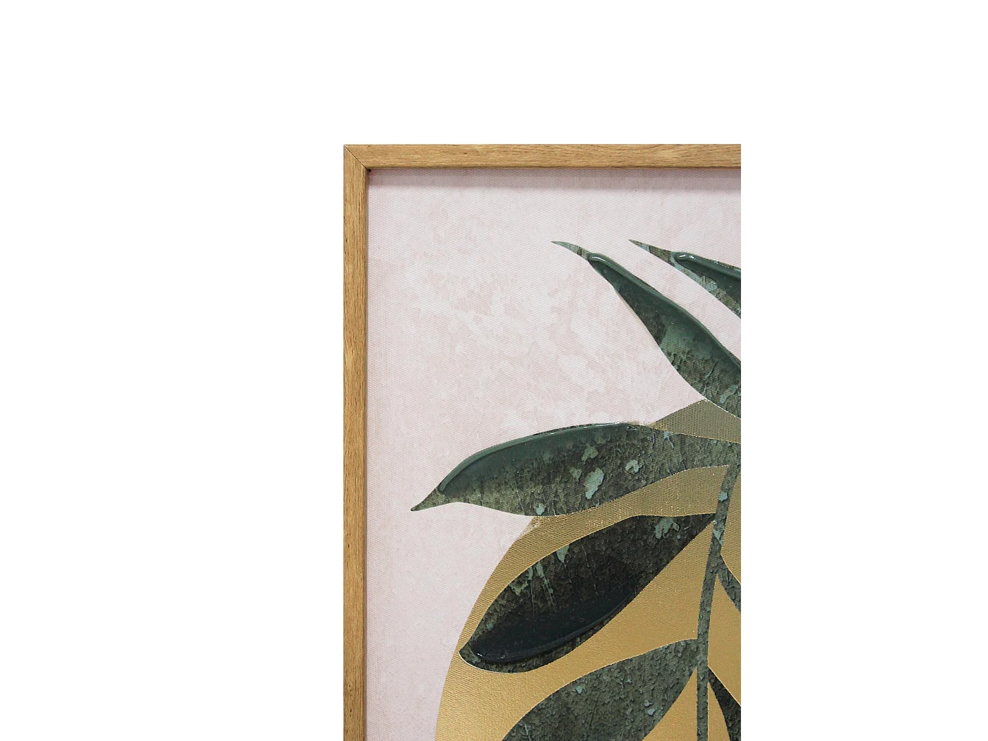 Toile encadrée, feuilles et gargoulette en couleur vert, rouge et doré 91x61cm