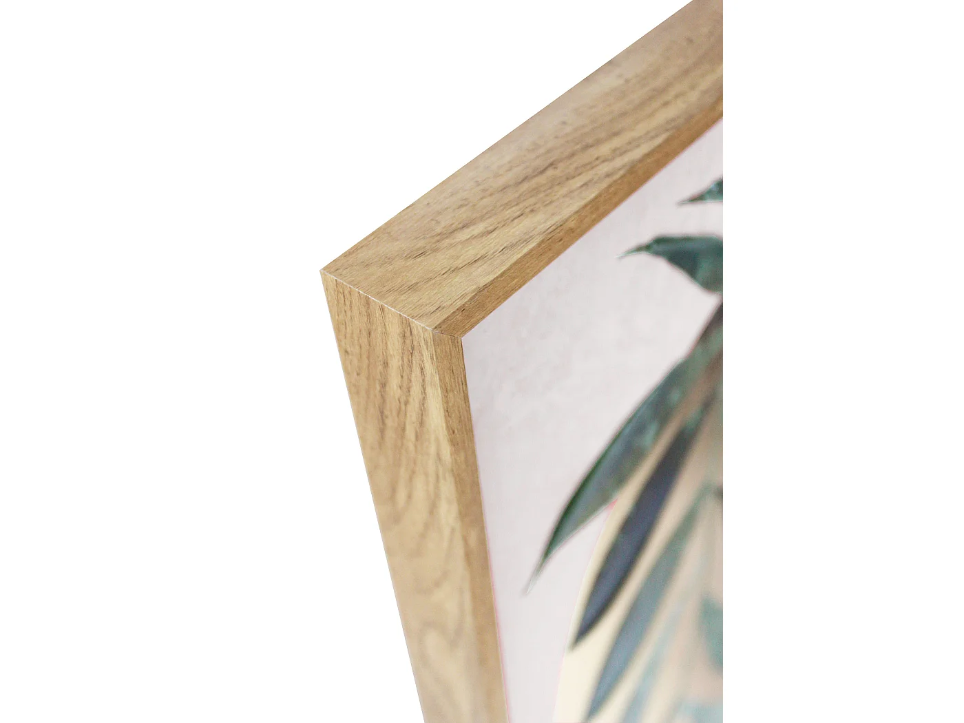 Toile encadrée, feuilles et gargoulette en couleur vert, rouge et doré 91x61cm