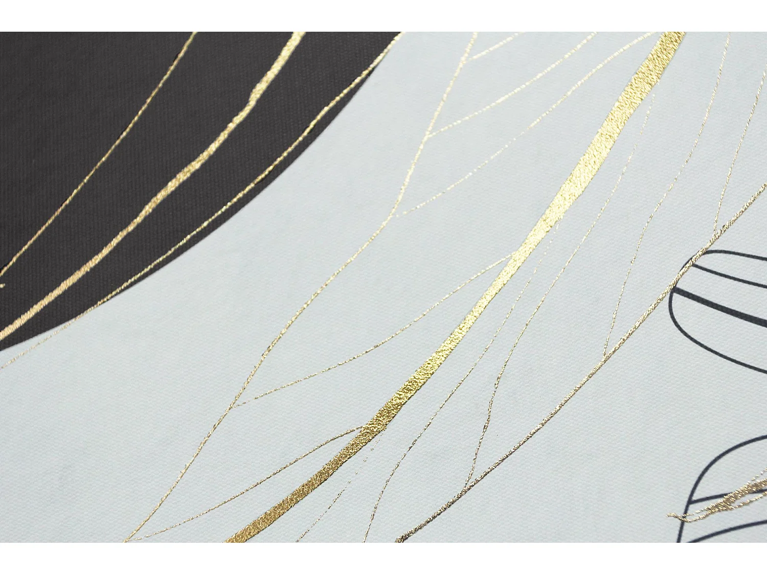 Toile imprimée encadrée feuilles en couleur noir blanc et doré 92x62cm