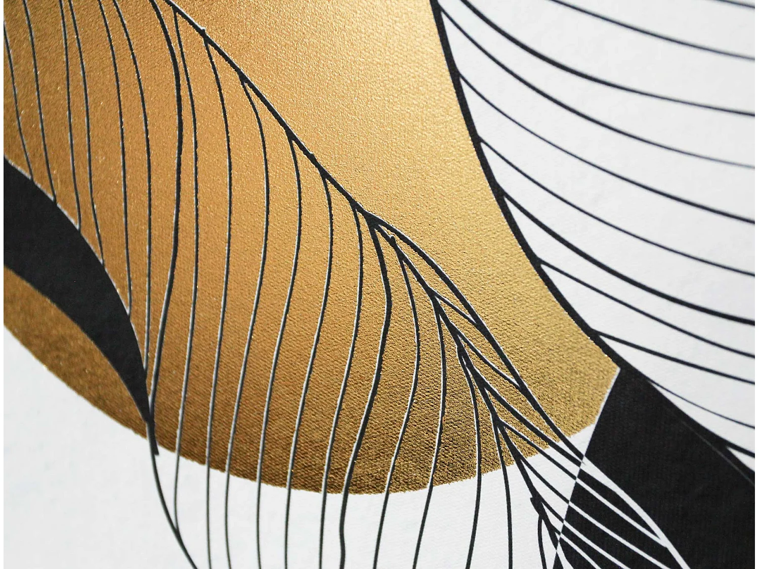 Toile imprimée encadrée feuilles en couleur noir blanc et doré 92x62cm