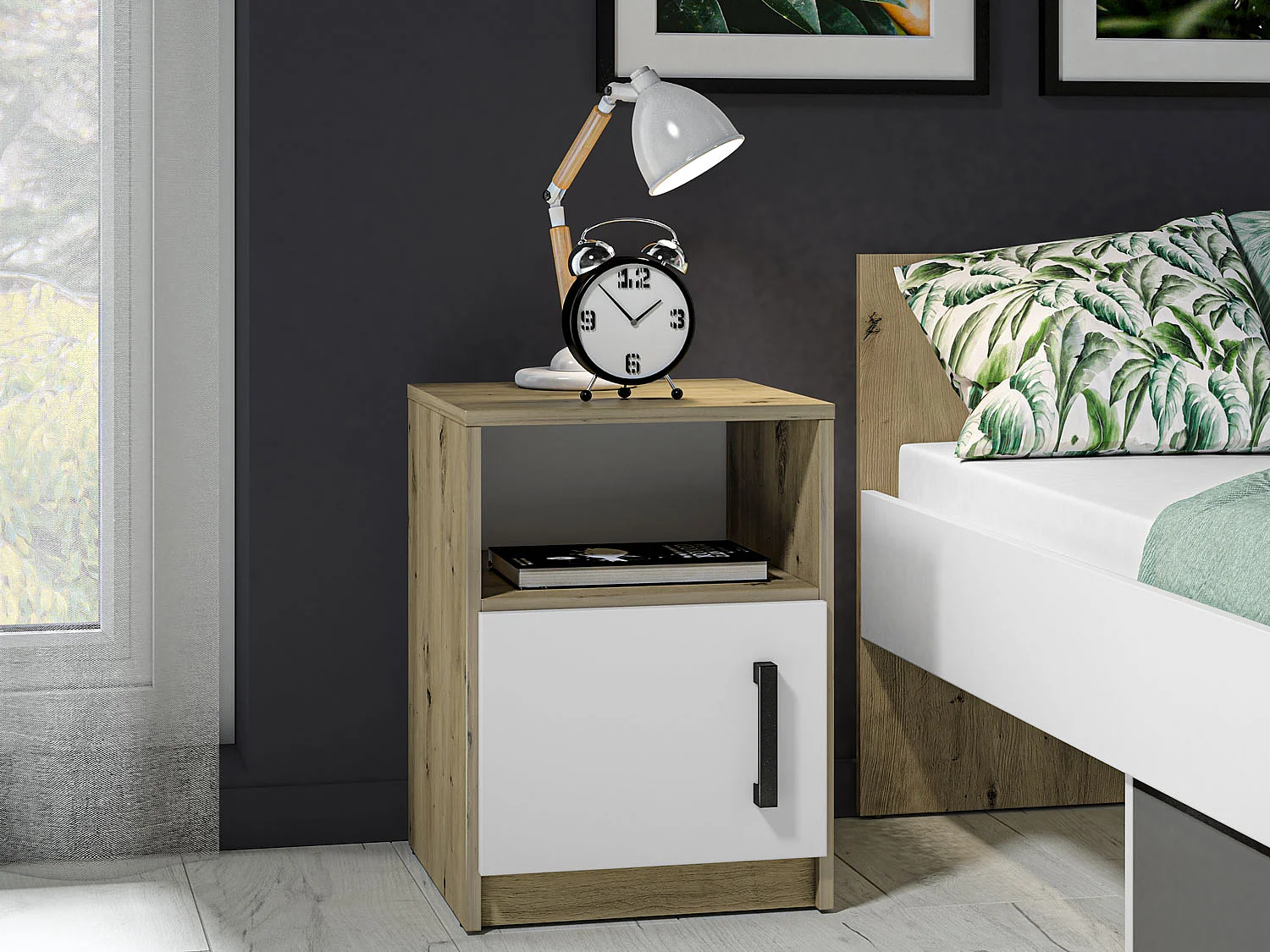 NACHTKONSOLE Fini Artisan Eiche / weiß 40 / 42 / 55cm