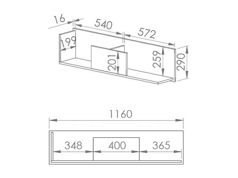 WANDREGAL Fini Artisan Eiche / weiß / anthrazit 116 / 22 / 19cm
