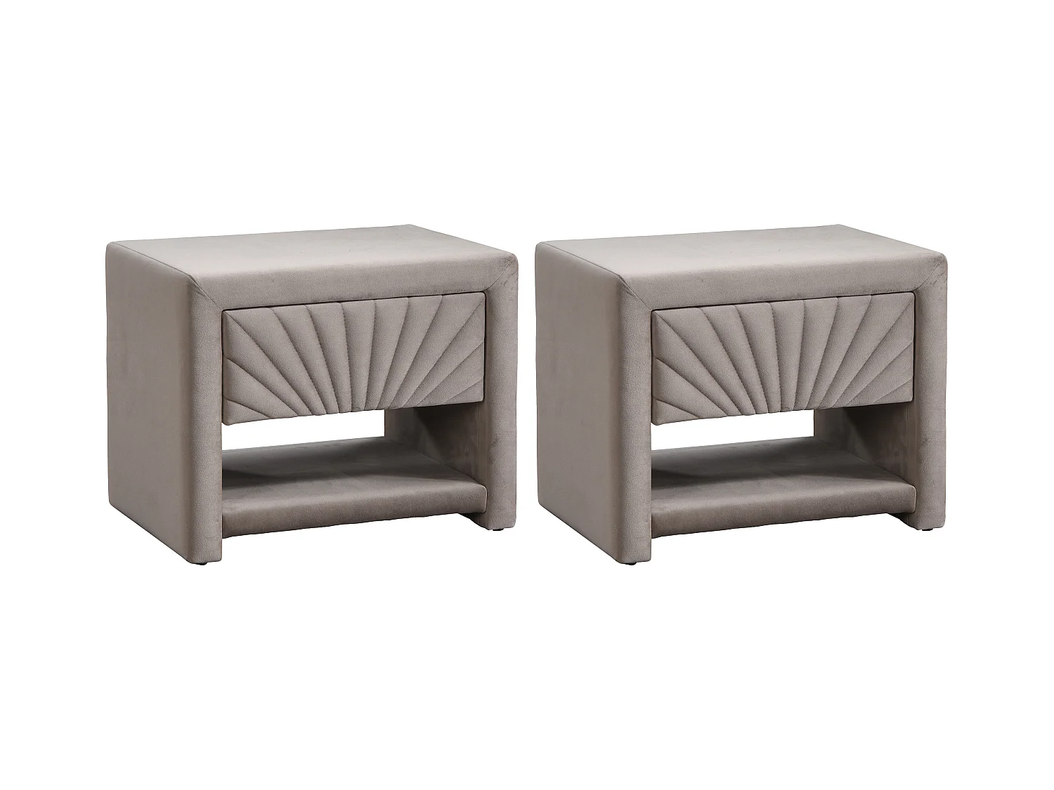 Sæt med 2 sengeborde - 1 skuffe og 1 hylderum - Fløjl - Beige - ULAMI