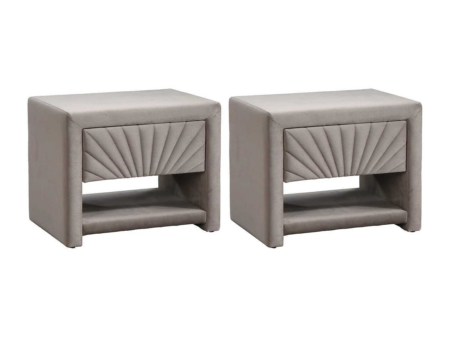 Set de 2 mesitas de noche - 1 cajón y 1 estante - Terciopelo - Beige - ULAMI