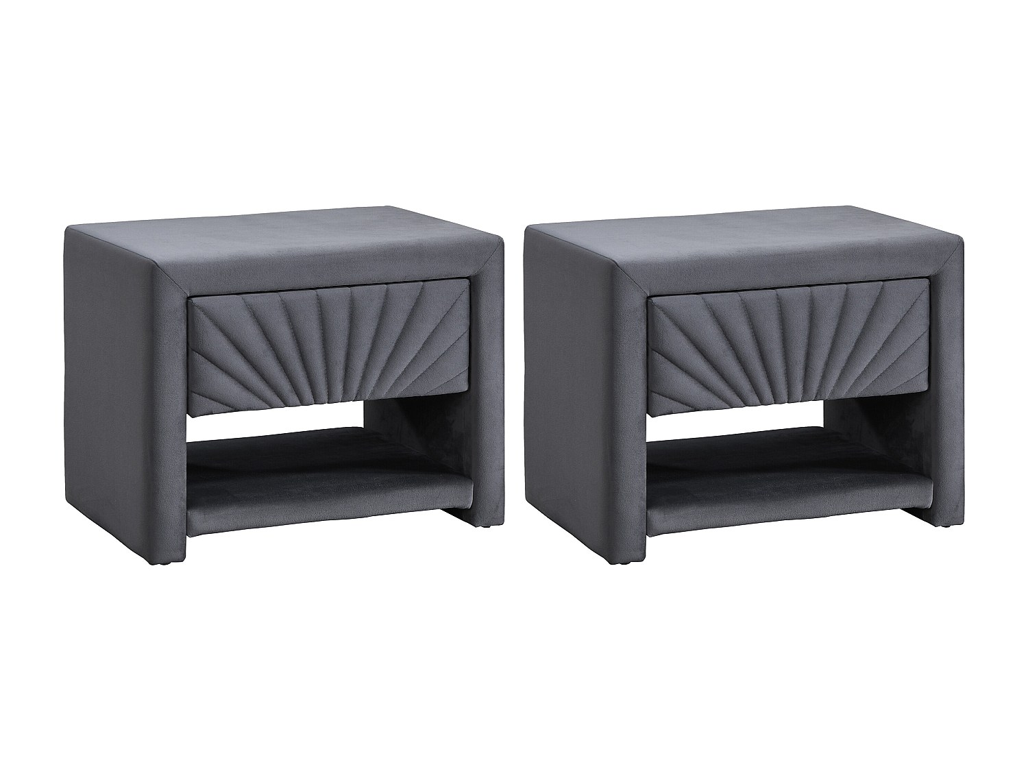 2er-Set Nachttische mit 1 Schublade & 1 Ablage - Samt - Anthrazitgrau - ULA günstig online kaufen